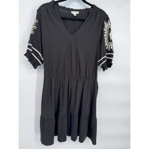 NEXT Women's Black Embroidered A-Line Dress Cotton Short Sleeve US 10